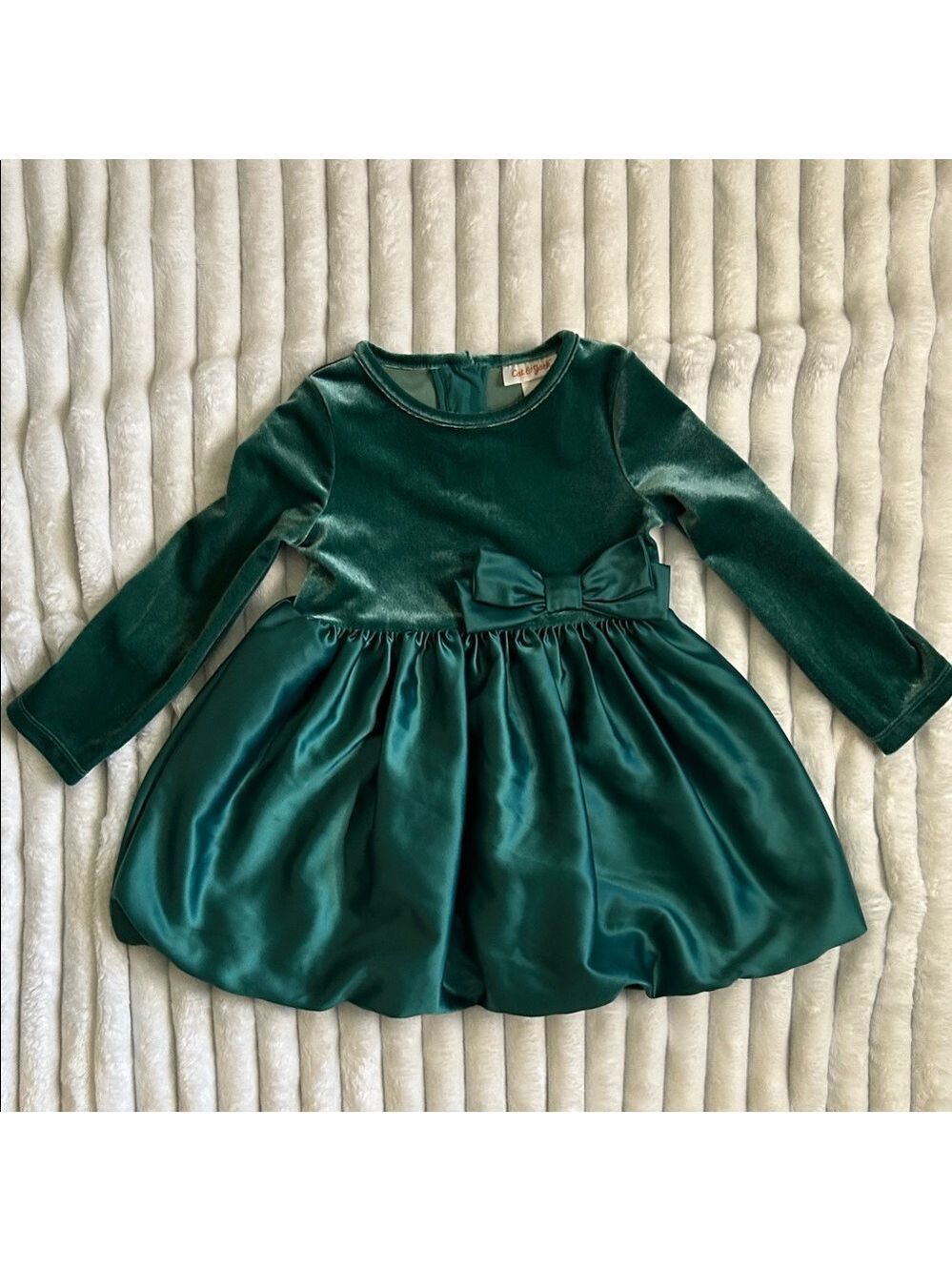 Cat & Jack Emerald Green Velvet Bodice Satin Bow Party Dress